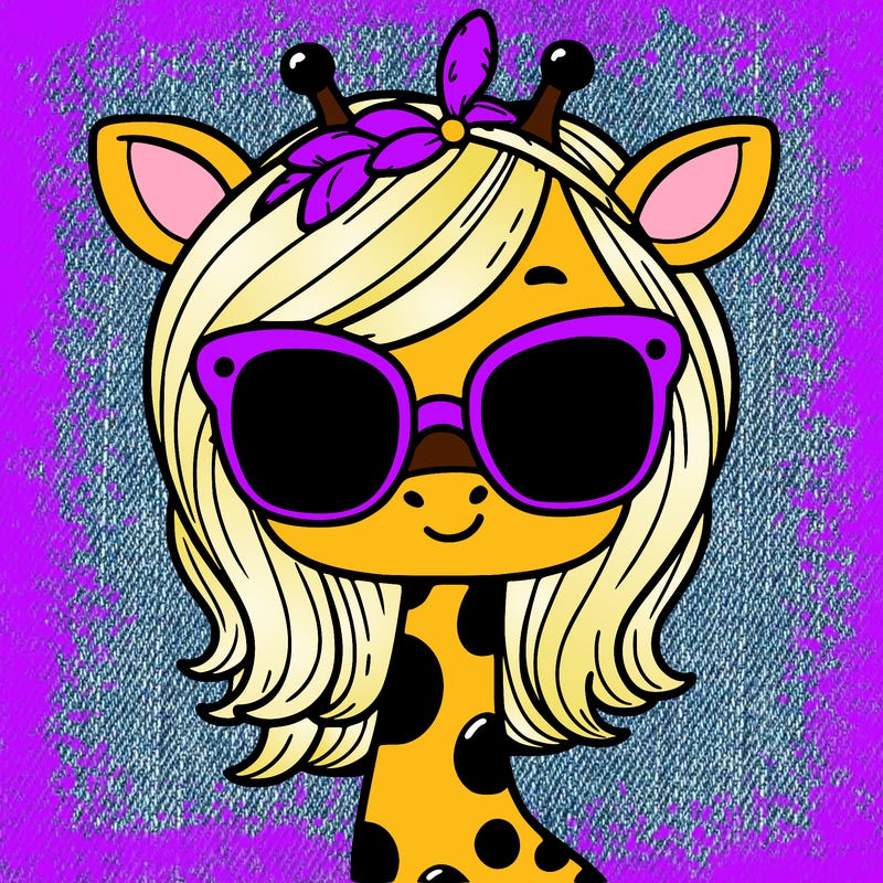 cute female giraffe wearing sunglasses on top of her head like a headband