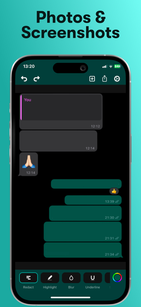 Blur Text - Interfaz de iPhone que muestra la aplicación Blur Text redactando mensajes privados en una conversación de chat