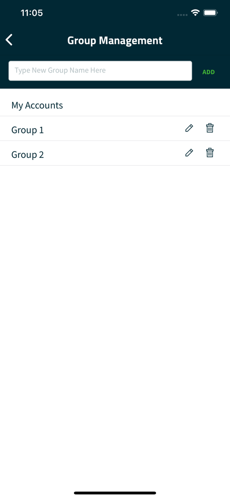 FIS Authenticator app screen for managing and organizing account groups.