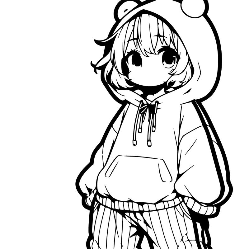 anime girl with a big baggy hoodie and baggy pants