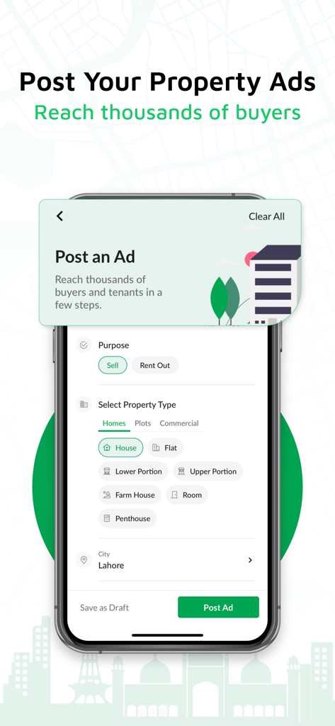 Zameen: No. 1 Property Portal - Zameen mobile app interface for posting property advertisements in Pakistan