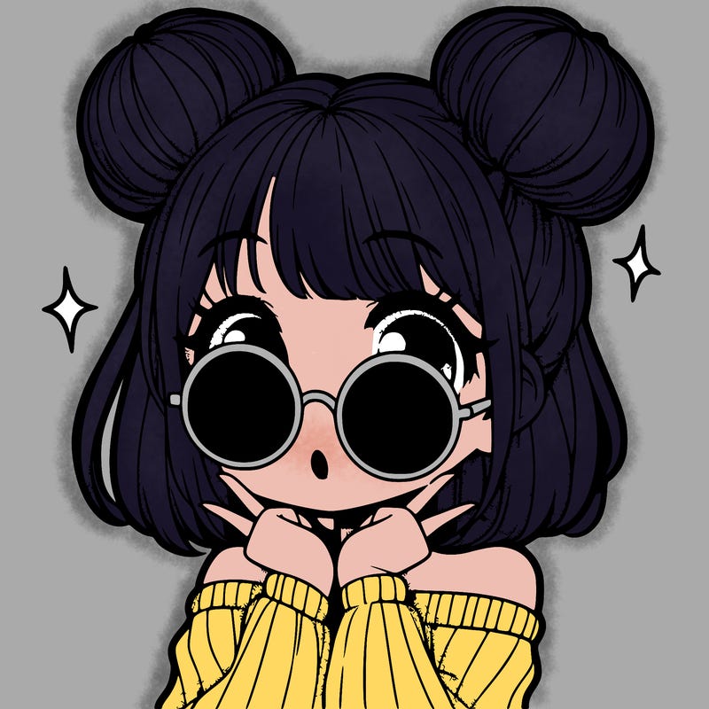 manga girl with hairbuns and sun shape sunglasses