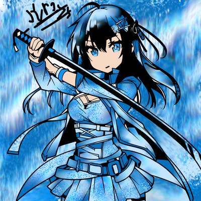 anime girl with sword in cool pose