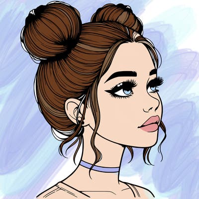 realistic girl with buns on the top of her head