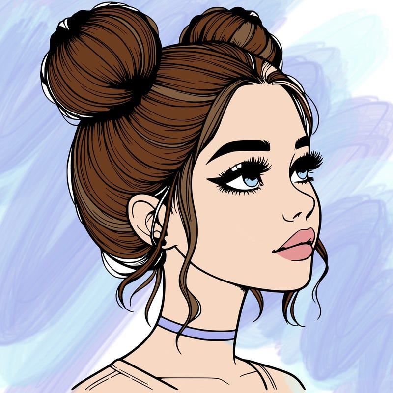 realistic girl with buns on the top of her head