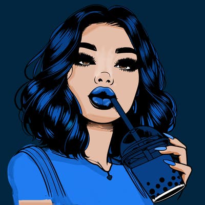 realistic girl with glossy lips holding boba