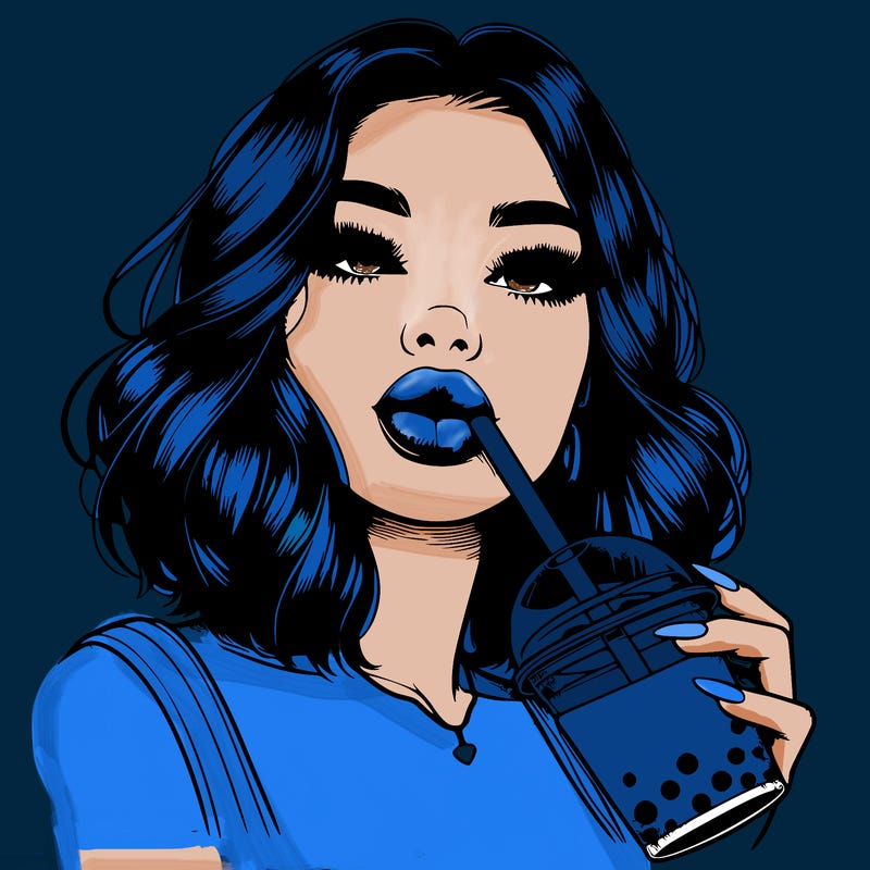 realistic girl with glossy lips holding boba