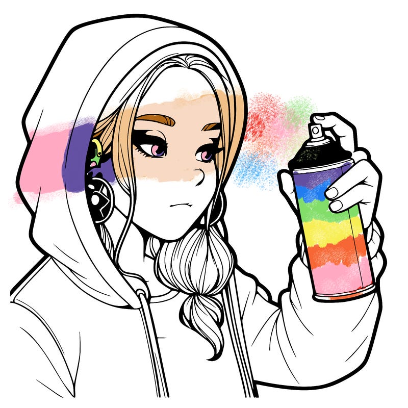 a realistic girl, spray painting