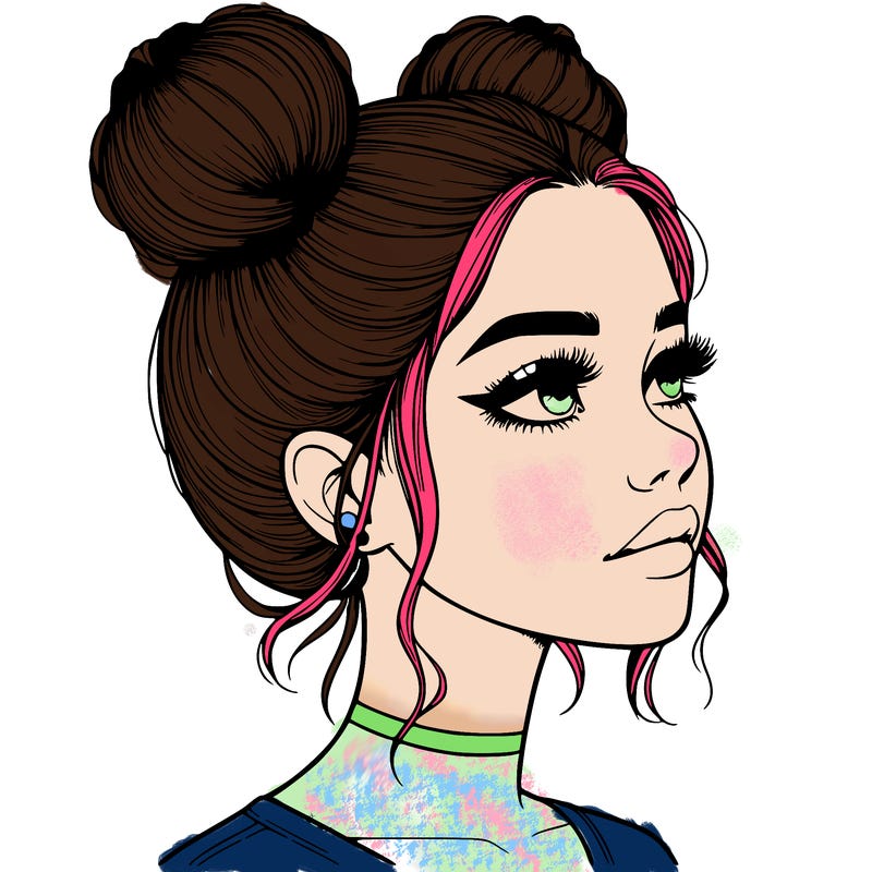realistic girl with buns on the top of her head