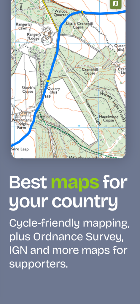 Detailed topographic map with a cycling route in the cycle travel app