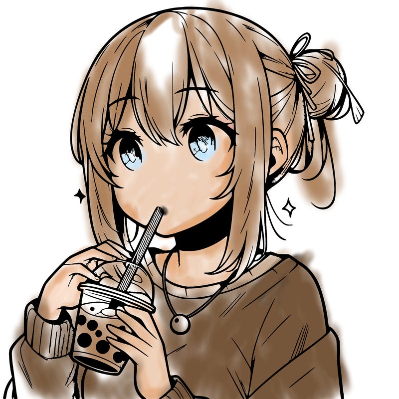 manga character drinking boba