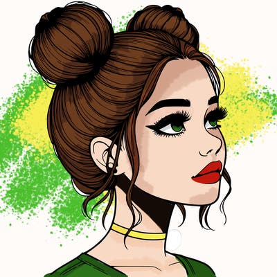 realistic girl with buns on the top of her head