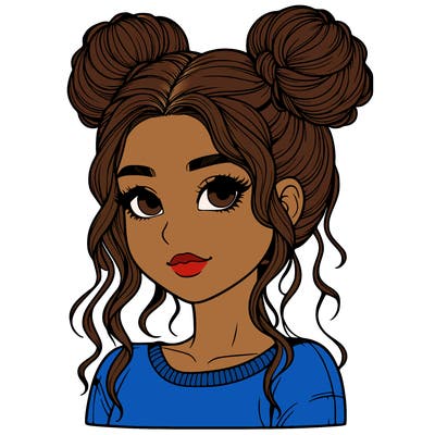 realistic girl with two buns in her hair