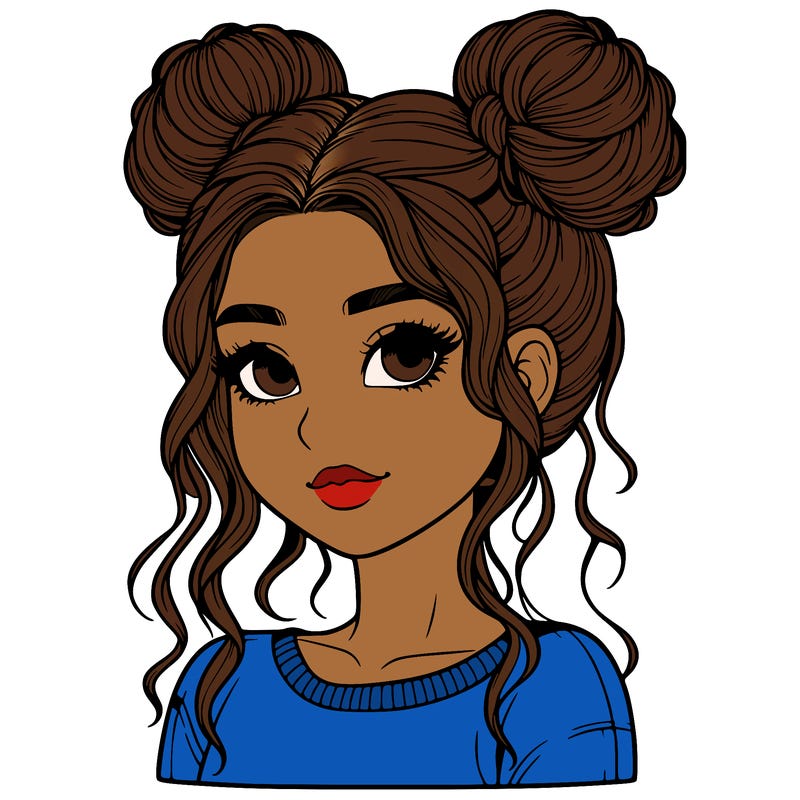 realistic girl with two buns in her hair