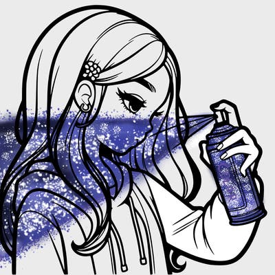 a realistic girl spray painting