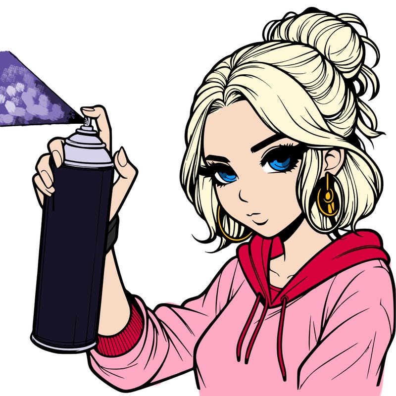 a realistic girl spray painting