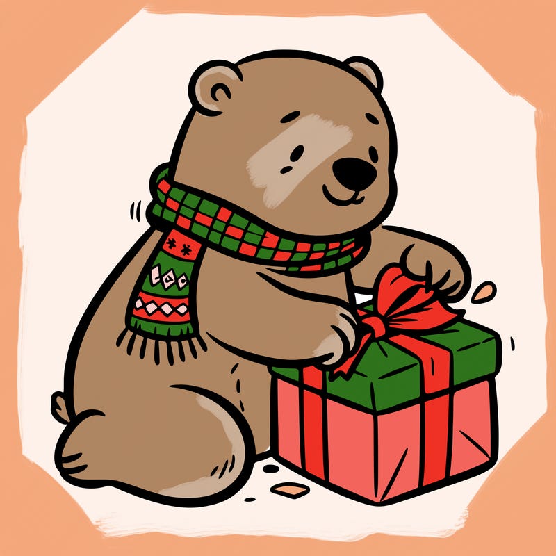 polar bear wrapping a present