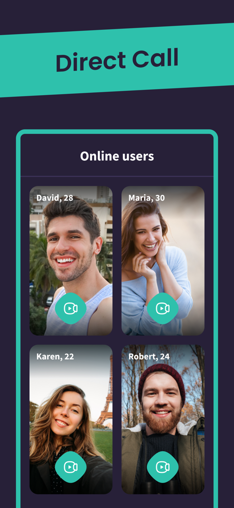 Livejoy - Interface of Livejoy app showing online users available for direct video calls