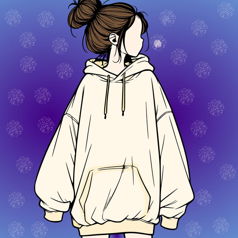 realistic girl with a oversized sweatshirt on and a bun
