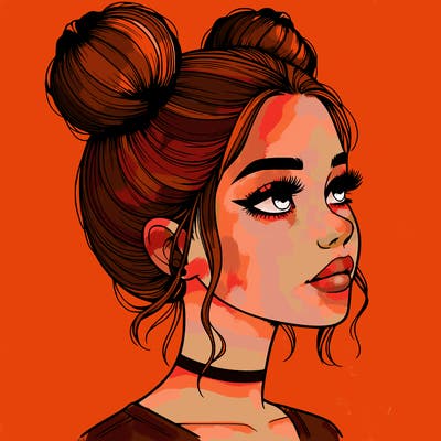 realistic girl with buns on the top of her head