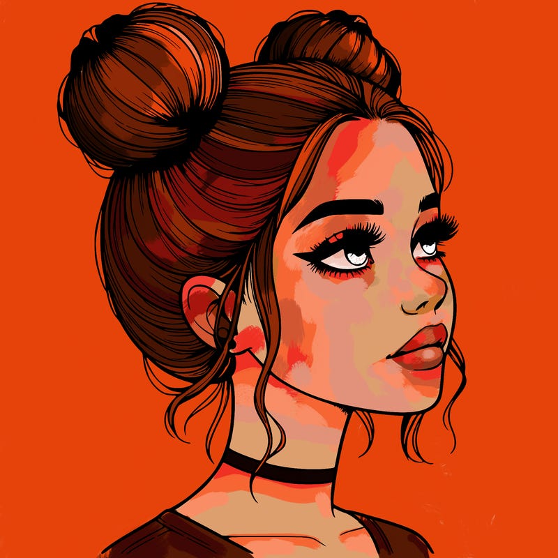 realistic girl with buns on the top of her head