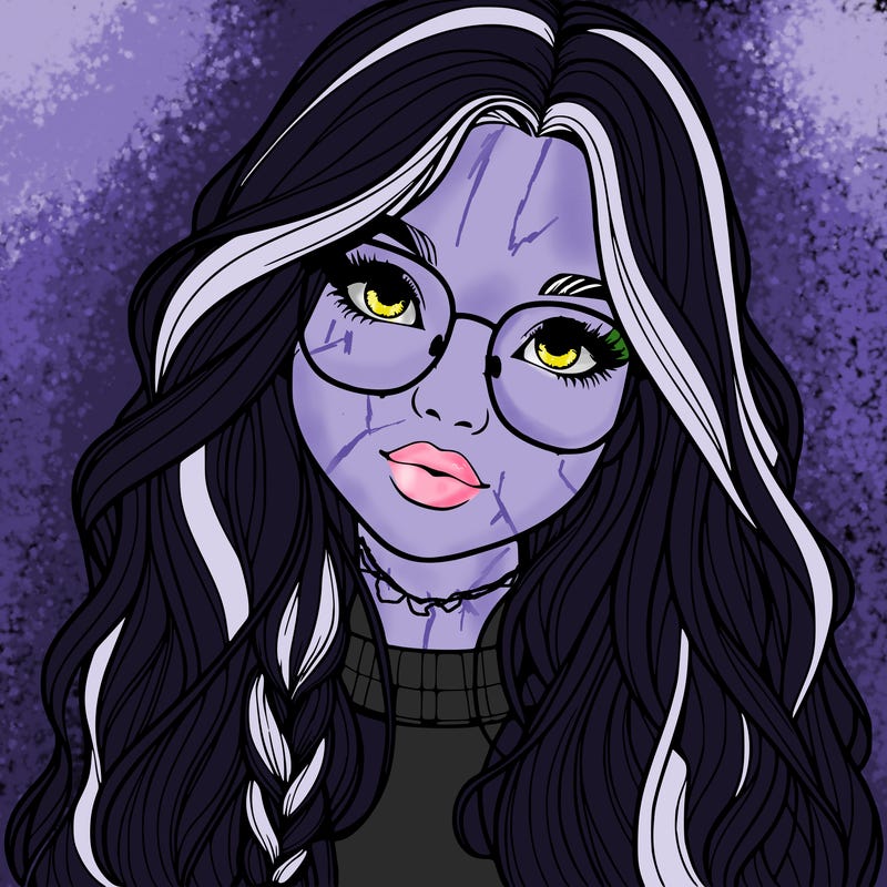 girl with long hair and freckles and glasses realistic