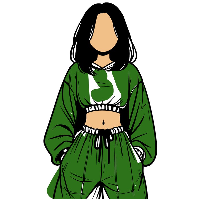 realistic girl faceless with baggy pants and a crop top