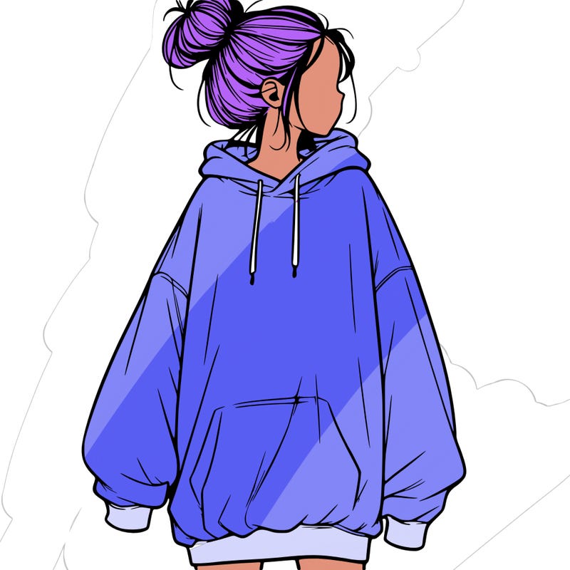 realistic girl with a oversized sweatshirt on and a bun