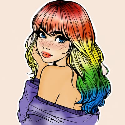 realistic girl with bangs looking over her shoulder