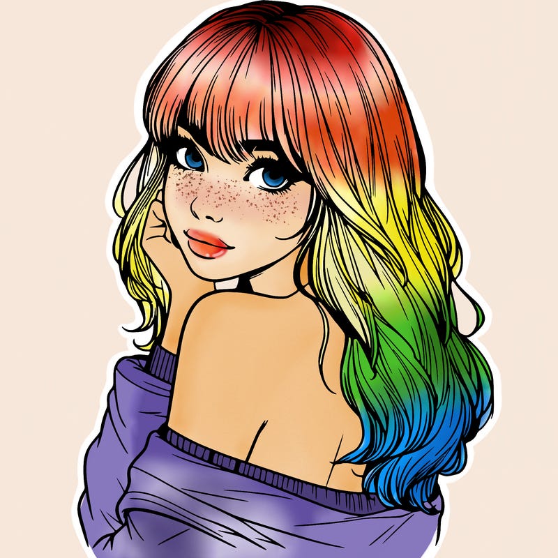 realistic girl with bangs looking over her shoulder