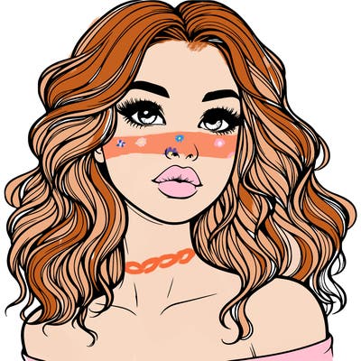 realistic girl with wavy hair and lips