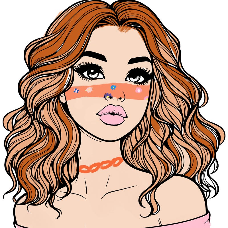 realistic girl with wavy hair and lips