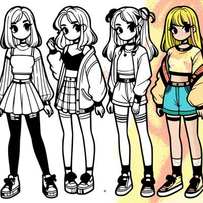 one girl with crop-top shirt and a jacket with a skirt, long socks and another girl with a shirt and pants with a jacket