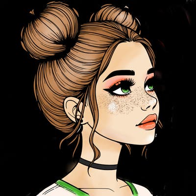realistic girl with buns on the top of her head