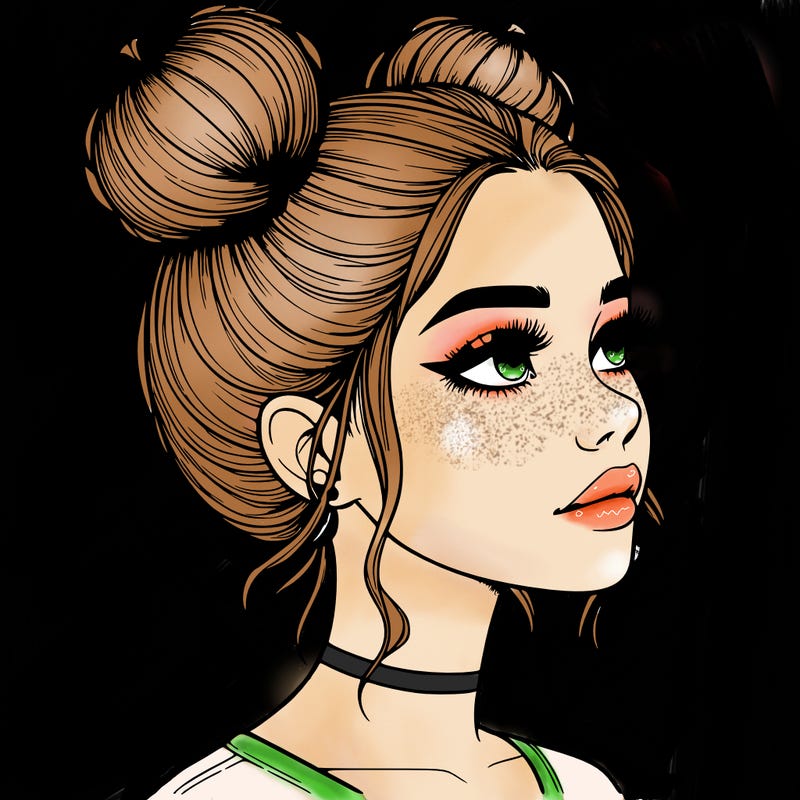 realistic girl with buns on the top of her head