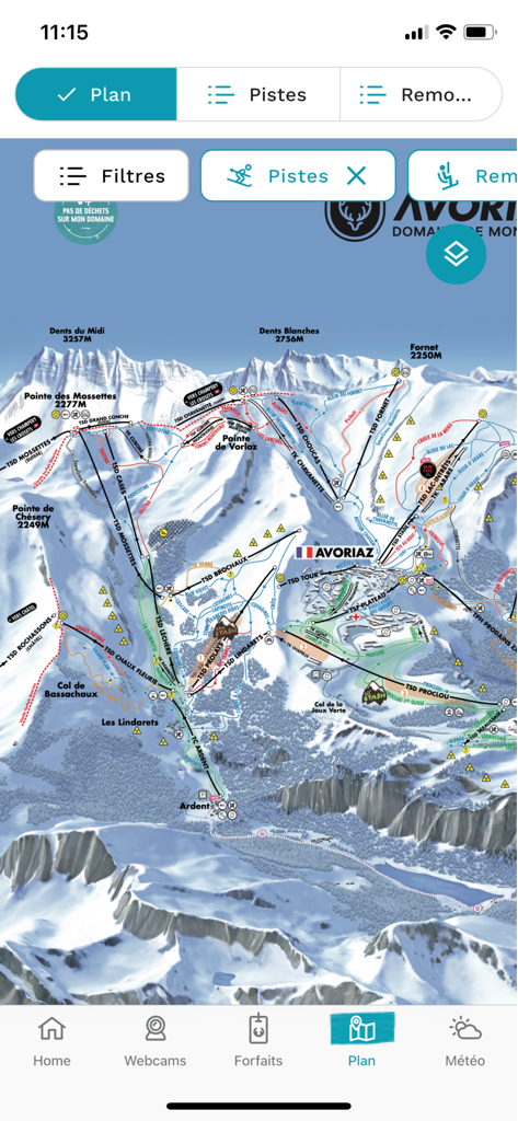 Avoriaz Up&Down - Interactive 3D map of the Avoriaz ski resort showing slopes and lifts