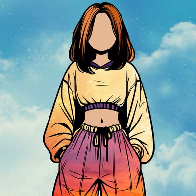 realistic girl faceless with baggy pants and a crop top