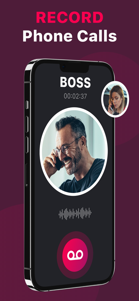 Interface of the Call Recorder app on an iPhone during a recorded phone call