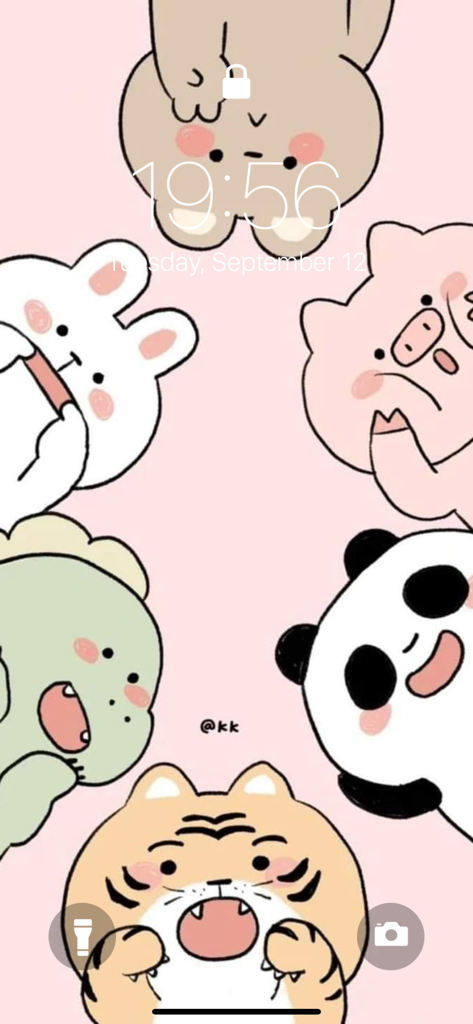 Kawaii Friends Wallpapers - La pantalla de bloqueo de un teléfono mostrando varios personajes lindos de animales kawaii en un círculo sobre un fondo rosa