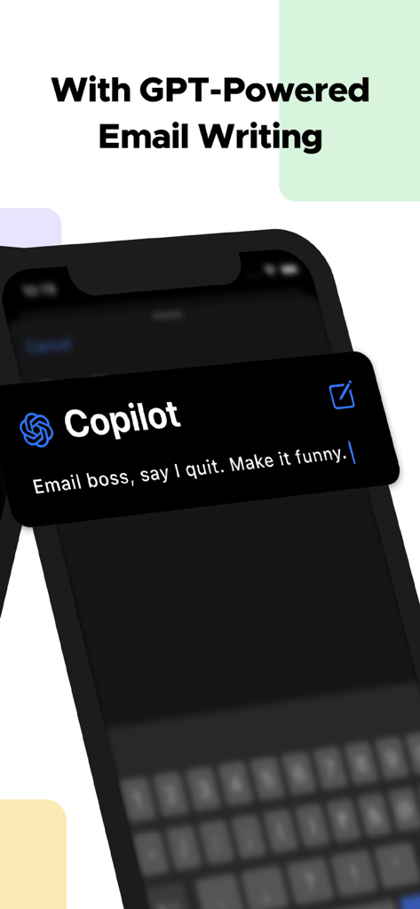 Canary Mail interface showing the AI Copilot feature for GPT powered email writing