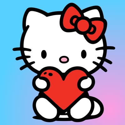hello kitty with a big heart in her hands