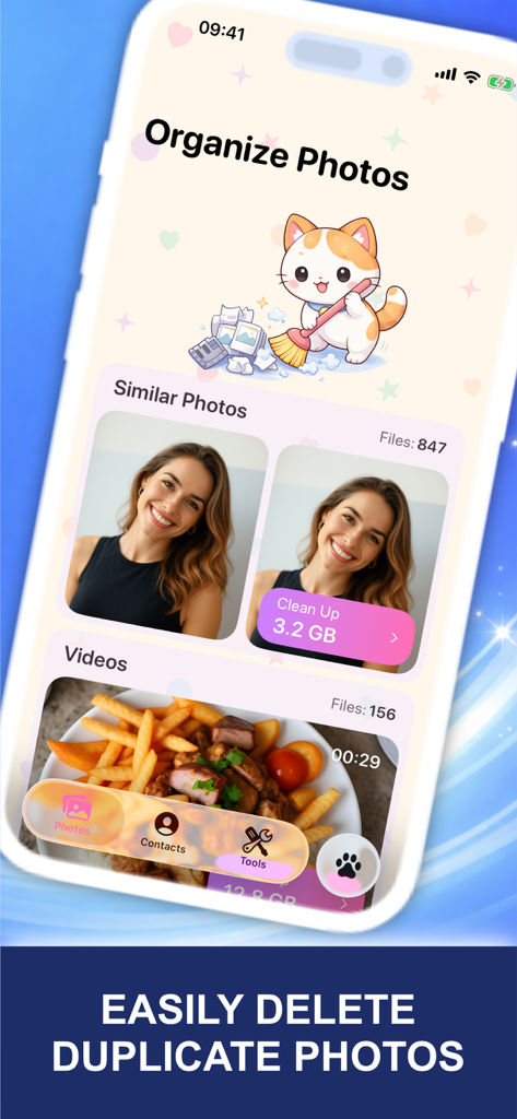 Cleaner Kiki: Storage Cleanup - Cleaner Kiki app interface for deleting duplicate photos and videos
