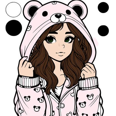 realistic girl in a animal pjs hoodie