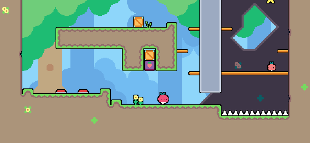 Dadish - A colorful pixel art scene from Dadish showing the main radish character in a retro platformer level