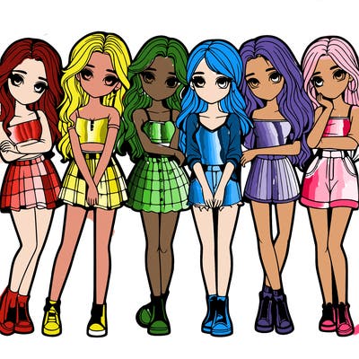 a group of girls realistic