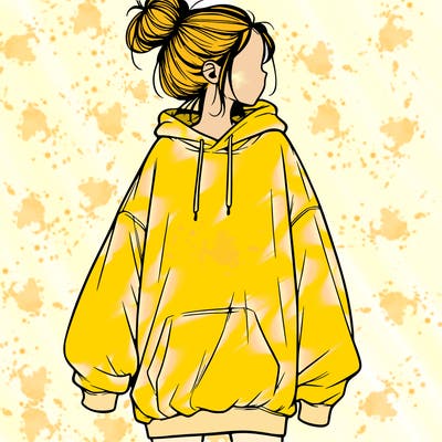 realistic girl with a oversized sweatshirt on and a bun