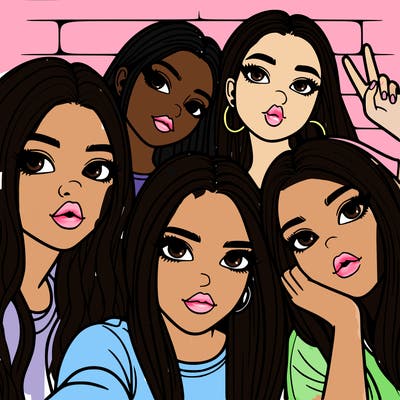 group of teen girls friends y2k up close in a selfie