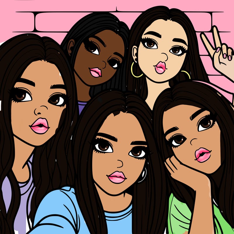 group of teen girls friends y2k up close in a selfie