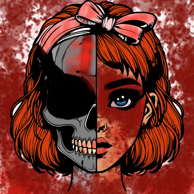 realistic girl with half skull mask