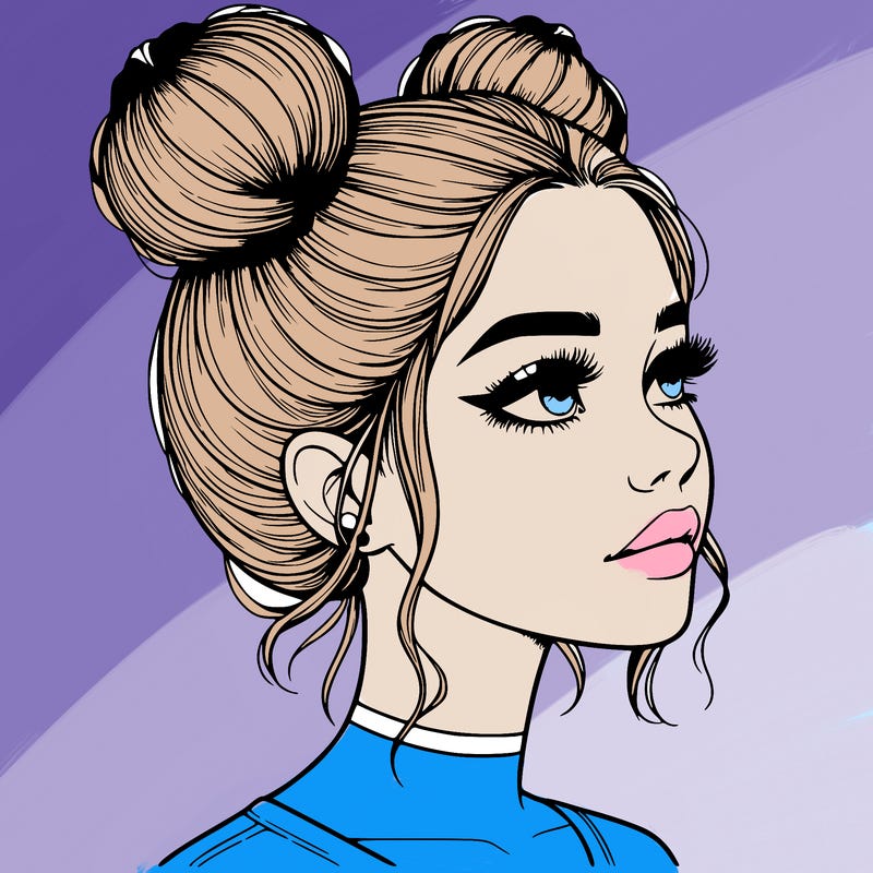 realistic girl with buns on the top of her head